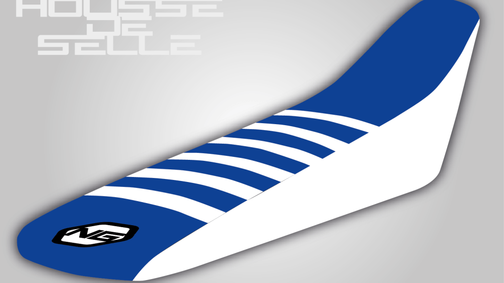 housse de selle yamaha 65 85 125 250 450 yz yzf wr wrf yze blanche bleu bande blanche grip anti dérapant ng kit déco seat cover