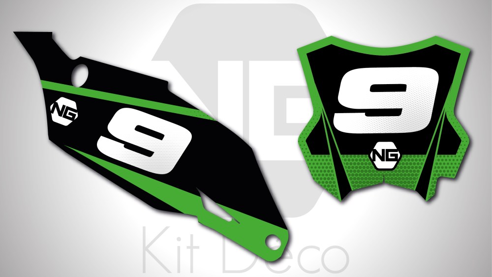kit déco fond de plaque numéro kawasaki kawasaki 65 85 110 125 250 450 kx klx kxf ng kit déco décals stickers graphics autocollant spike noir vert_Plan de travail 1