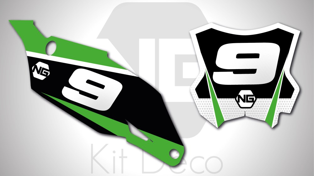 kit déco fond de plaque numéro kawasaki 65 85 110 125 250 450 kx klx kxf ng kit déco décals stickers graphics autocollant spike vert blanc_Plan de travail 1