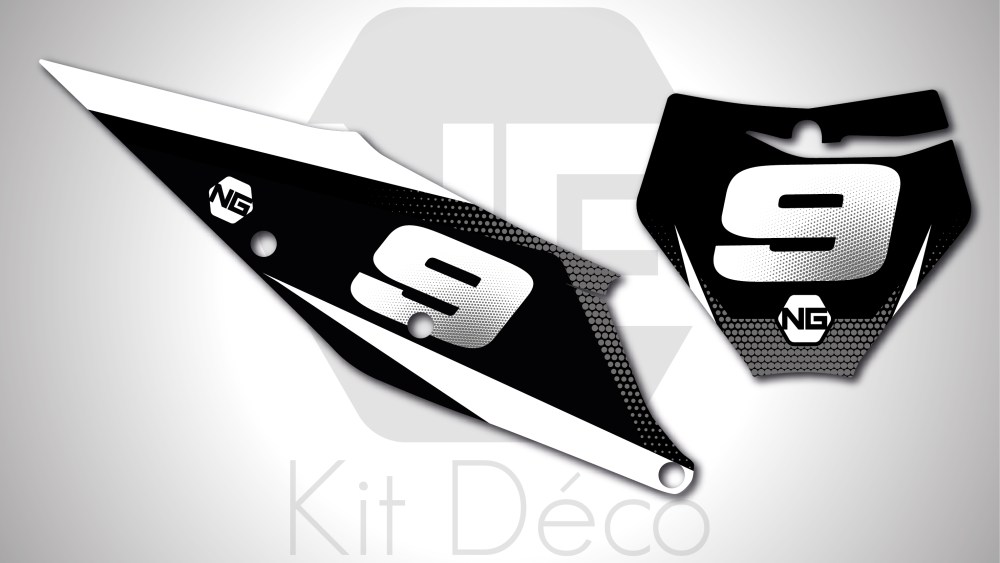 kit déco fond de plaque numéro motocross KTM sx sxf 50 65 85 125 250 350 450 ng kit déco décals graphics stickers autocollant sike blanc noir 2022