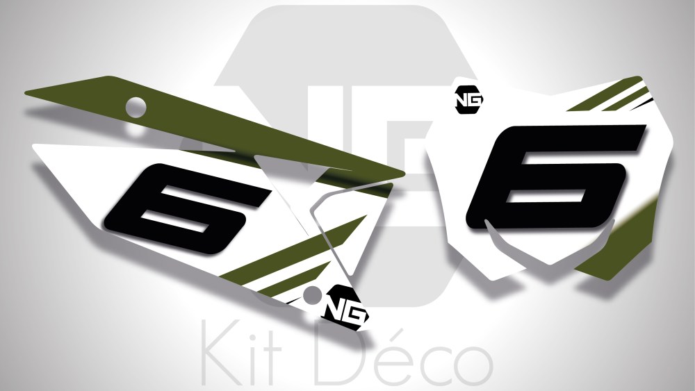 kit déco fond de plaque Suzuki 65 85 125 250 450 rm rmz ng kit déco décals stickers graphics autocollant mz kaki blanc