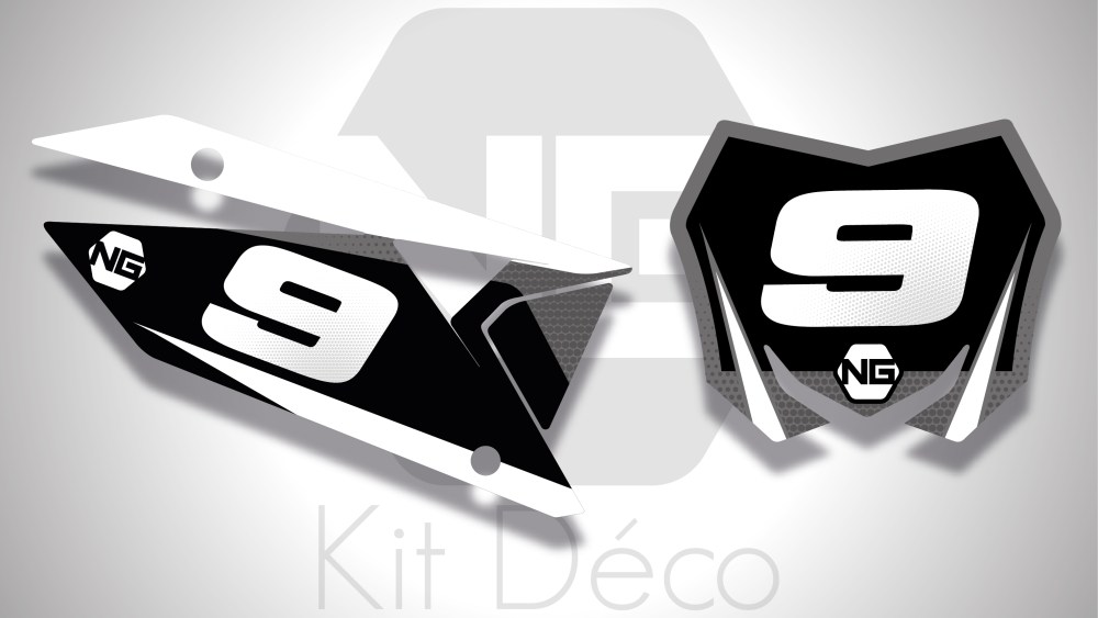 kit déco fond de plaque Suzuki 65 85 125 250 450 rm rmz ng kit déco décals stickers graphics autocollant spike series blanc gris