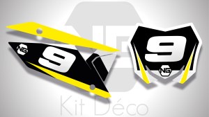 kit déco fond de plaque Suzuki 65 85 125 250 450 rm rmz ng kit déco décals stickers graphics autocollant spike series blanc jaune