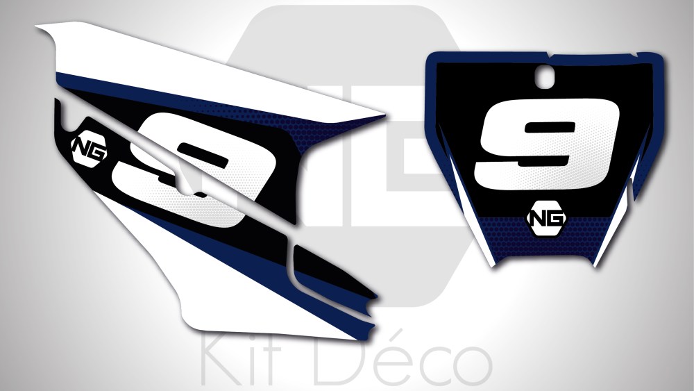 kit déco fond de plaques numéros Husqvarna TC / FC 50 65 85 125 250 350 450 ng kit déco décals stickers graphics autocollant spike blanc bleu 2019