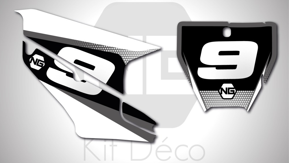 kit déco fond de plaques numéros Husqvarna TC / FC 50 65 85 125 250 350 450 ng kit déco décals stickers graphics autocollant spike blanc gris 2020