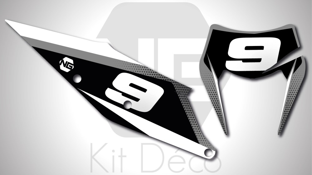 kit déco fond de plaques numéros KTM exc tpi excf xc xcf 125 250 300 350 450 500 enduro 2020 ng kit déco décals stickers graphics autocollant spike blanc gris