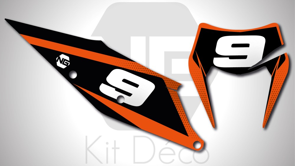 kit déco fond de plaques numéros KTM exc tpi excf xc xcf 125 250 300 350 450 500 2021 ng kit déco décals stickers graphics autocollant spike orange noir