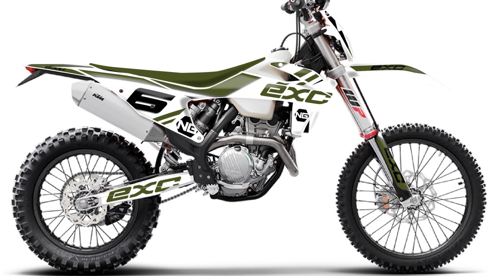 kit déco ktm exc tpi excf 125 250 350 450 enduro 2022 ng kit déco décals stickers graphics autocollant kaki blanc montage