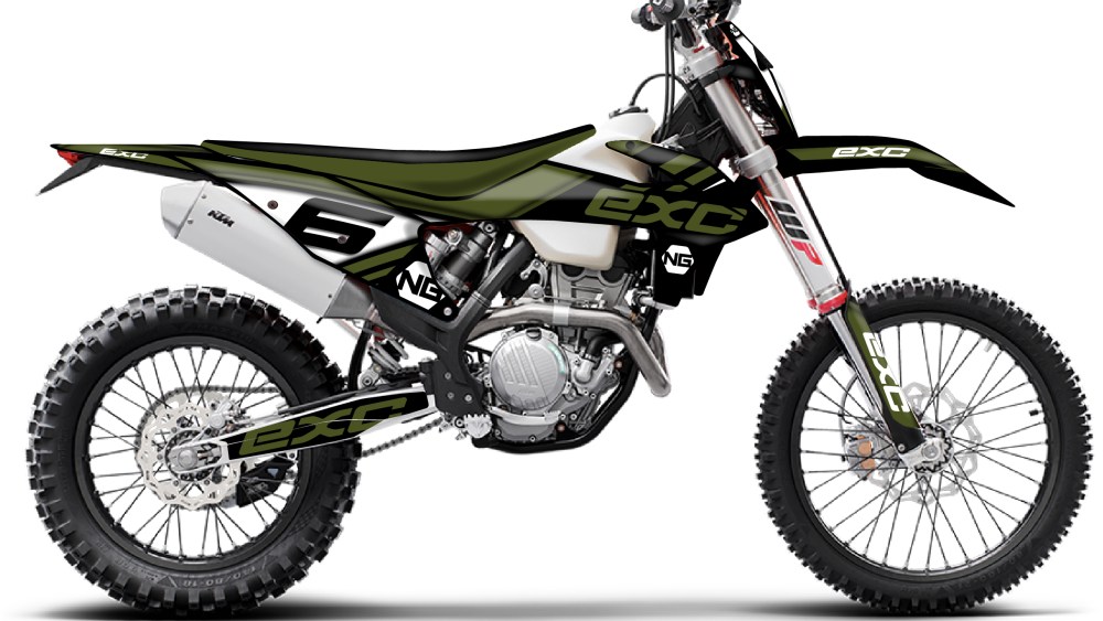 kit déco ktm exc tpi excf 125 250 350 450 enduro 2021 ng kit déco décals stickers graphics autocollant kaki noir montage