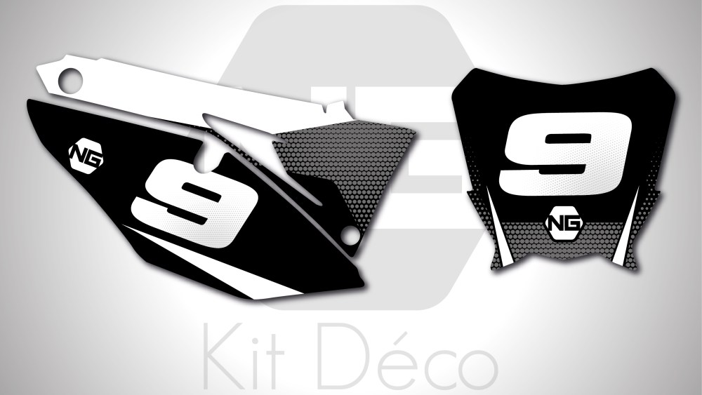 kit déco fond de plaques numéros honda 85 110 125 150 250 450 cr crf r motocross ng kit déco décals stickers autocollant spike blanc noir_Plan de travail 1