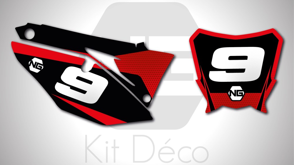 kit déco fond de plaques numéros 50 80 85 110 90 125 150 250 450 honda cr crf qr motocross ng kit déco décals stickers autocollant spike noir rouge_Plan de travail 1