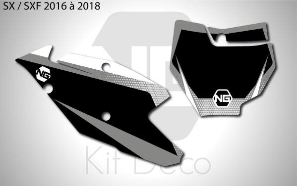 kit fond de plaque numéro ktm sx sxf 2016 2017 2018 motocross ng kit déco spike gris blanc mx decals stickers graphics autocollant_Plan de travail 1