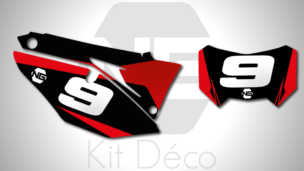 kit déco fond de plaques numéros HONDA HM CRE / CRFX / RX 250 300 400 450 ng kit déco décals graphics autocollant spike noir rouge