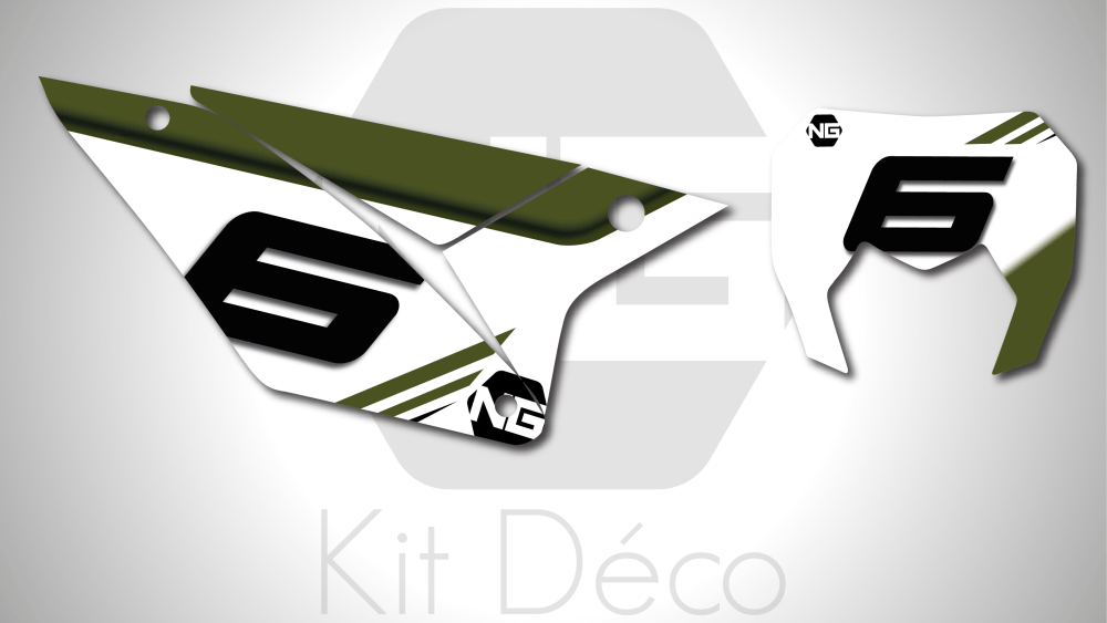kit déco fond de plaques numéros sherco se sef racing 125 250 300 450 500 racing ng kit déco décals stickers graphics autocollant mz kaki blanc