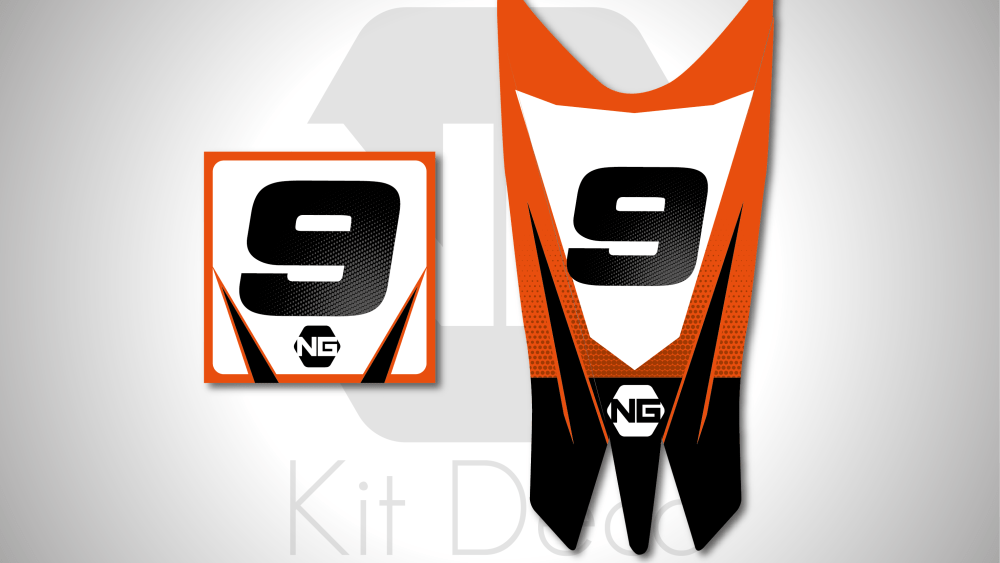 kit déco fond de plaques numéros quad KTM SX / XC 450 505 525 ng kit déco décals stickers graphics autocollant spike orange noir