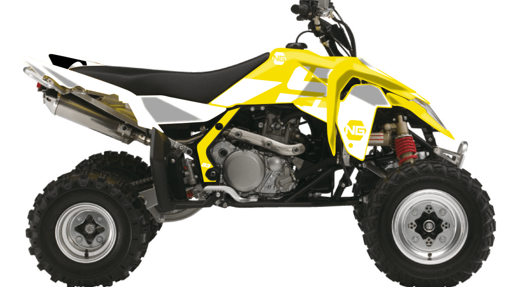 kit déco quad suzuki 50 80 90 500 400 450 lt ltz ltr ng kit déco décals stickers graphics autocollant hid séries jaune blanc