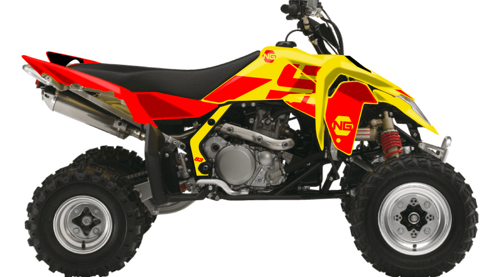 kit déco quad suzuki 50 80 90 500 400 450 lt ltz ltr ng kit déco décals stickers graphics autocollant hid séries jaune rouge