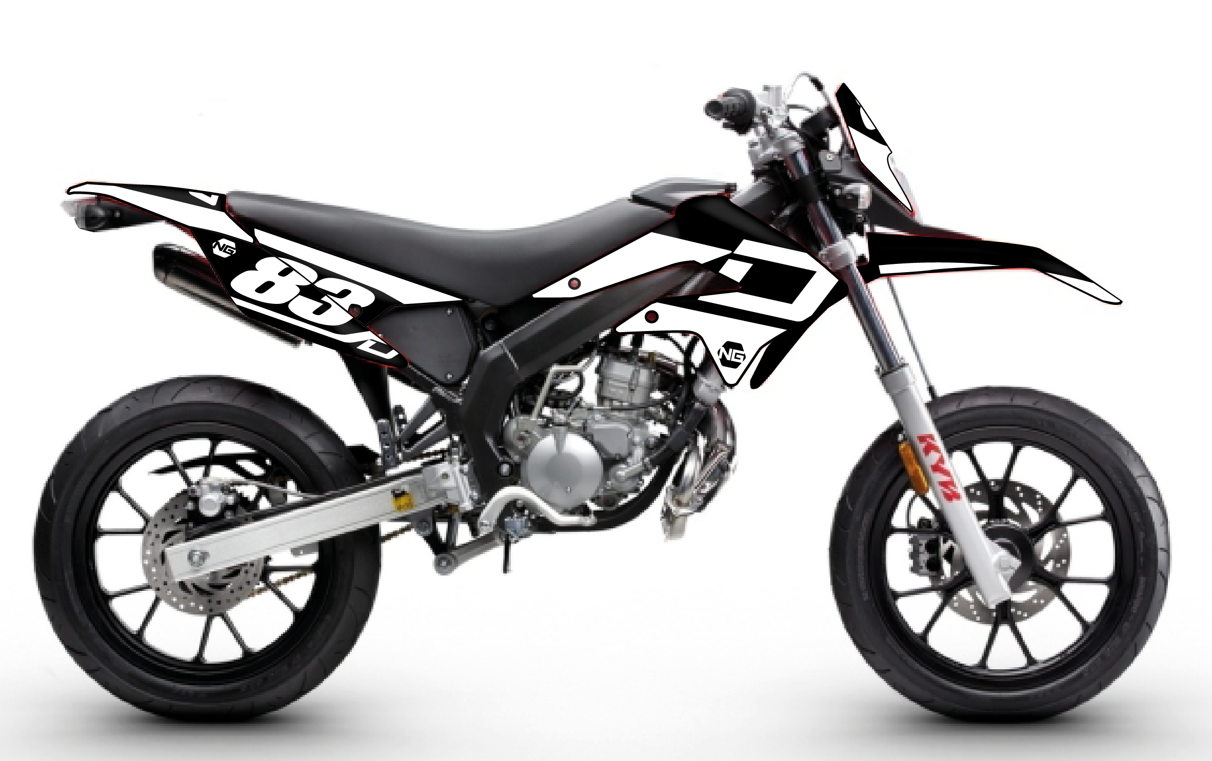 kit déco moto enduro supermotard DERBI / GILERA 50 ng kit déco décals stickers graphics autocollant hid noir blanc