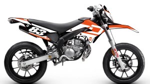 kit déco moto enduro supermotard DERBI / GILERA 50 ng kit déco décals stickers graphics autocollant hid orange blanc