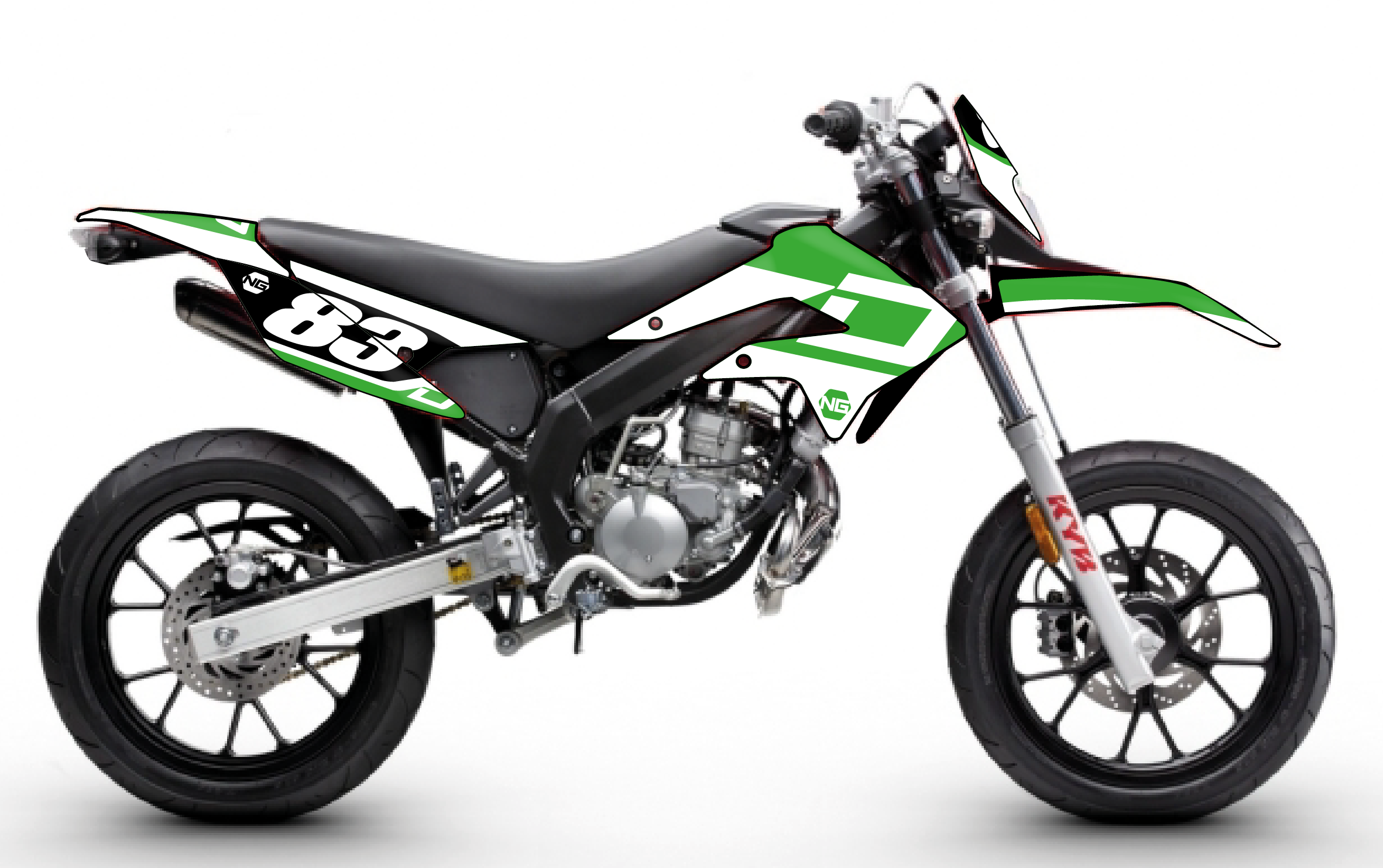 kit déco moto enduro supermotard DERBI / GILERA 50 ng kit déco décals stickers graphics autocollant hid vert blanc