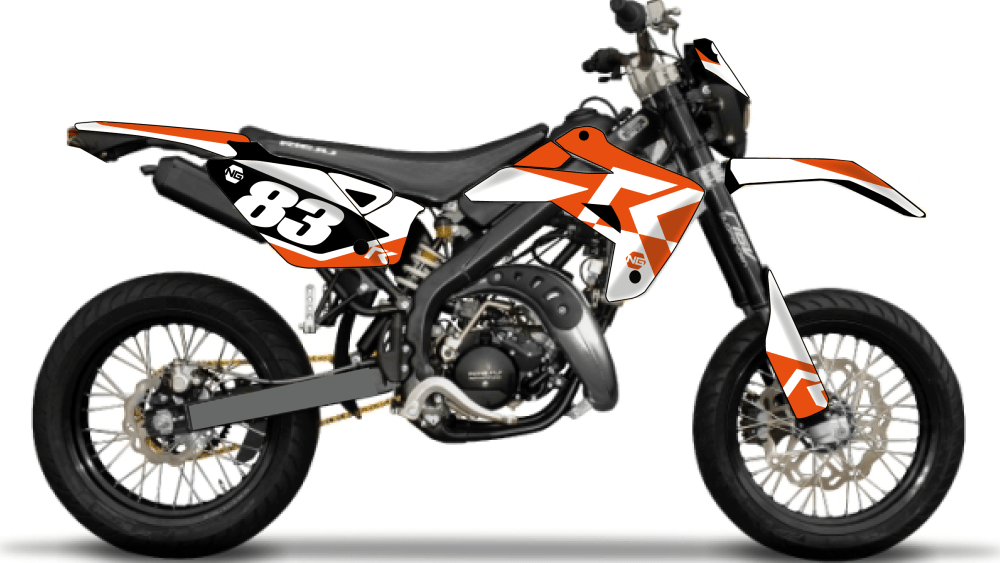 kit déco moto enduro supermotard RIEJU 50 MRT ng kit déco décals stickers graphics autocollant hid orange blanc