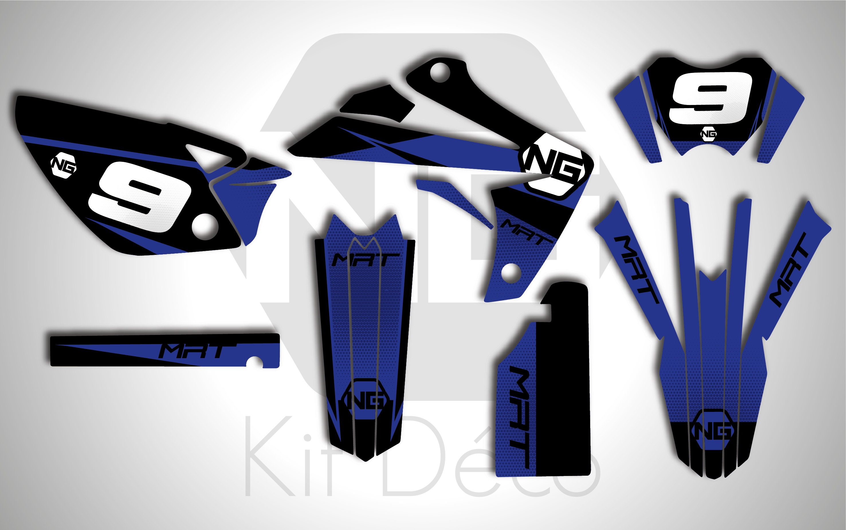 kit déco moto enduro supermotard rieju 50cc ng kit déco décals stickers graphics autocollant spike bleu noir_Plan de travail 1