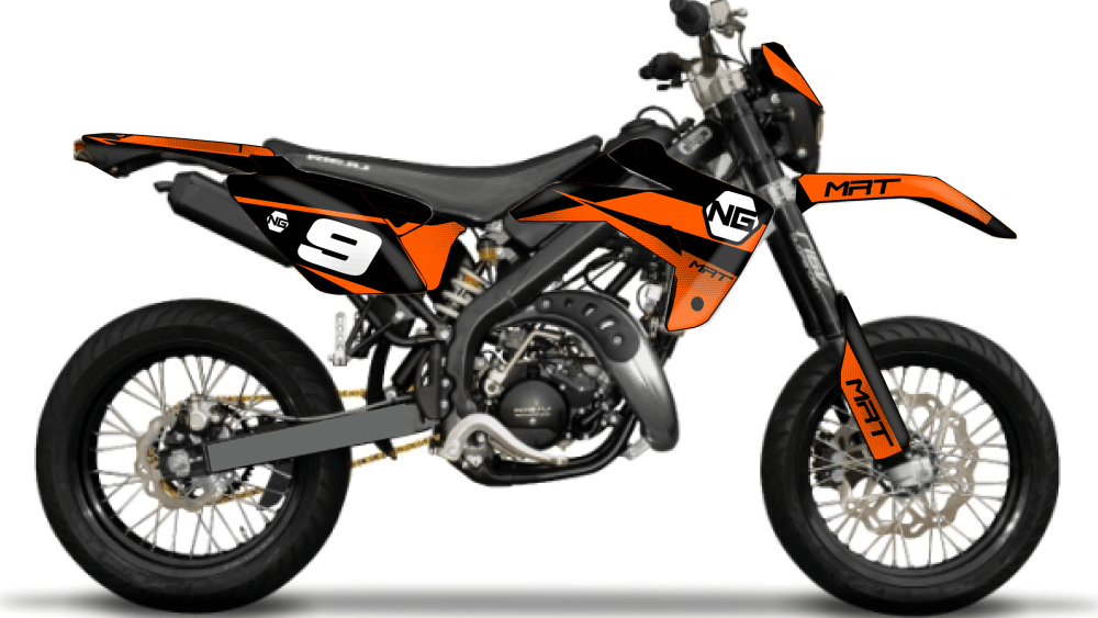 kit déco moto enduro supermotard RIEJU 50 MRT ng kit déco décals stickers graphics autocollant spike orange noir