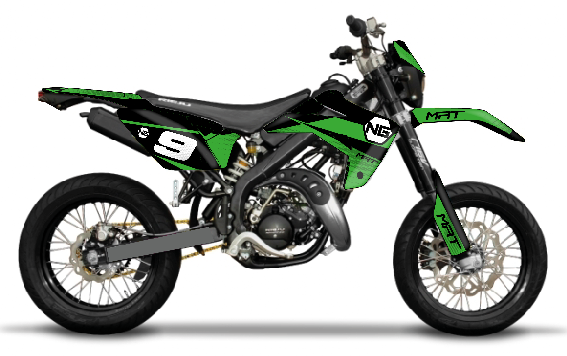kit déco moto enduro supermotard RIEJU 50 MRTc ng kit déco décals stickers graphics autocollant spike vert noir