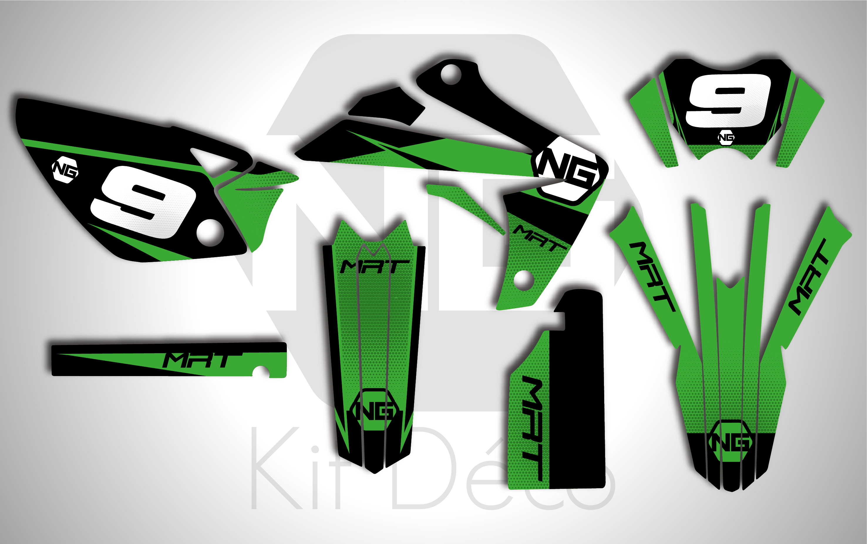 kit déco moto enduro supermotard rieju 50cc ng kit déco décals stickers graphics autocollant spike vert noir_Plan de travail 1