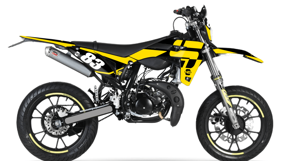 kit déco moto nduro supermotard SHERCO 50 SE / SM ng kit déco décals stickers graphics autocollant hid jaune noir
