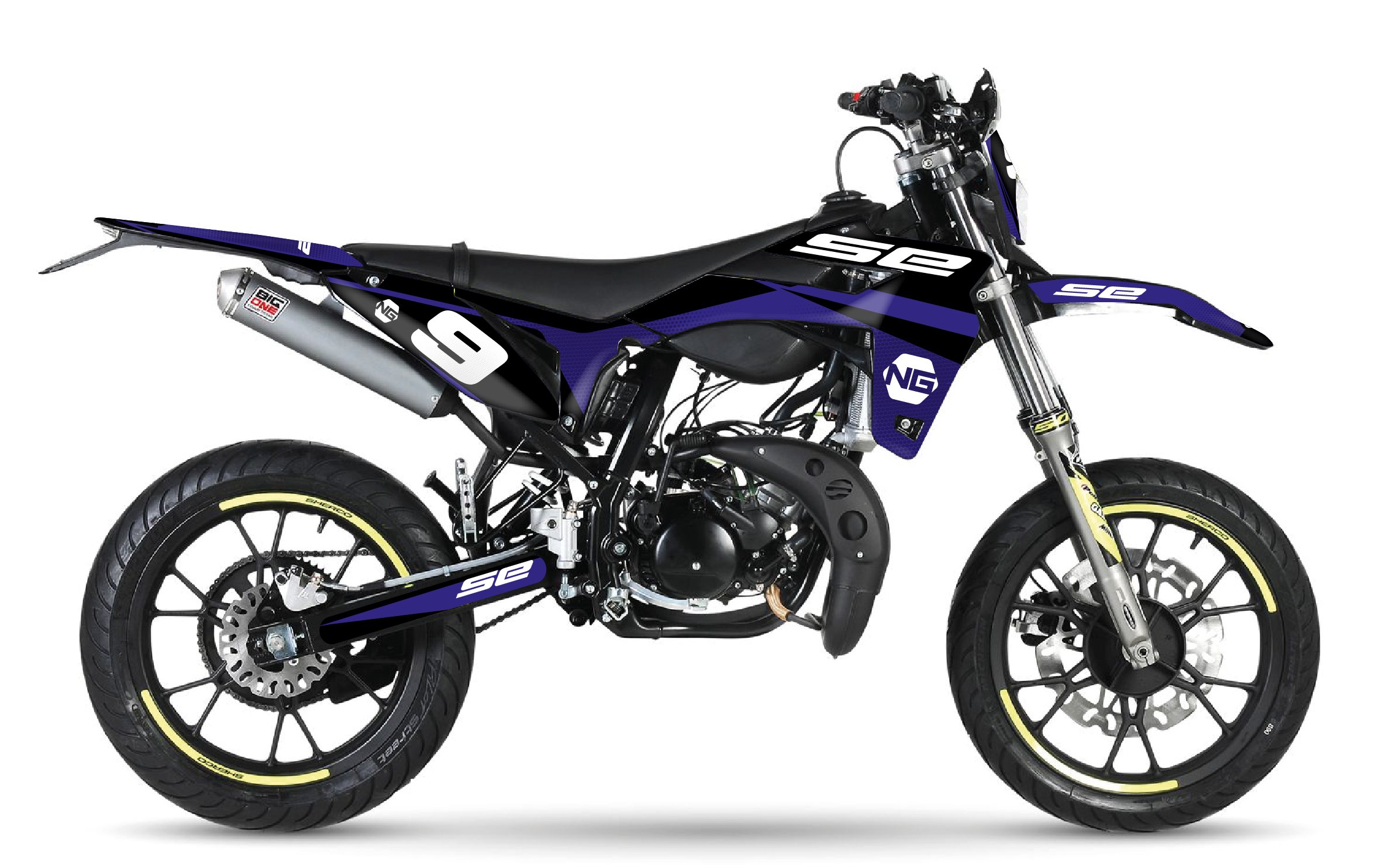 kit déco motoenduro supermotard SHERCO 50 SE / SM ng kit déco décals stickers graphics autocollant spike noir bleu