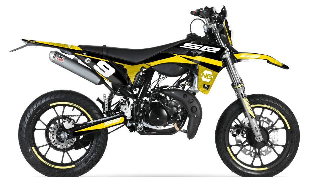 kit déco moto enduro supermotard SHERCO 50 SE / SM ng kit déco décals stickers graphics autocollant spike noir jaune