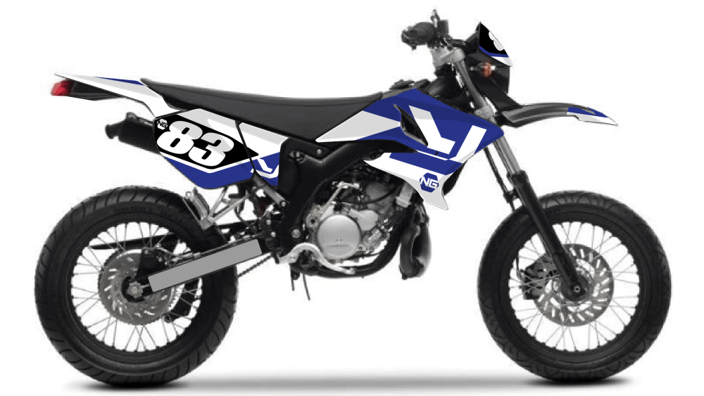 kit déco enduro supermotard YAMAHA 50 DT mbk xlimit ng kit déco décals stickers graphics autocollant hid blanc bleu