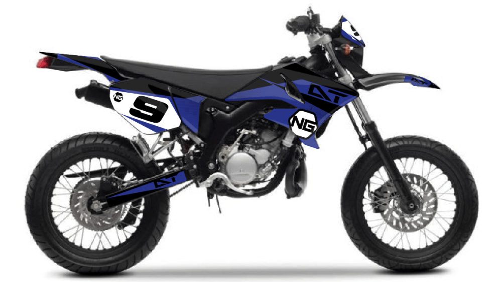 kit déco moto enduro supermotard YAMAHA 50 DT mbk xlimit ng kit déco décals stickers graphics autocollant spike bleu noir montage