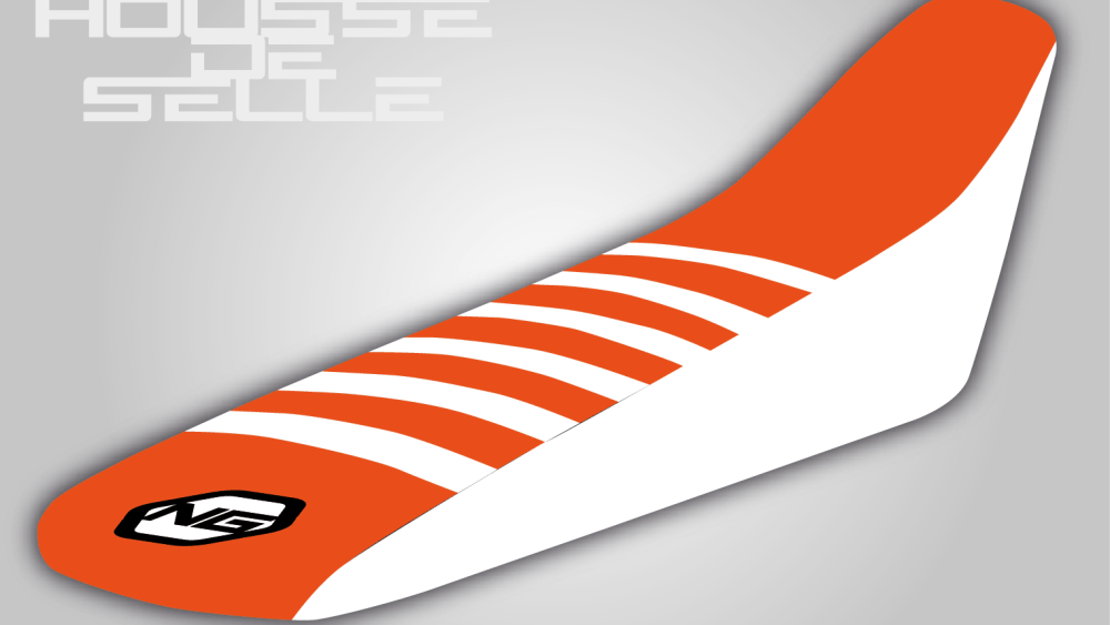 housse de selle blanche orange bande blanche ktm motocross sx sxf grip anti dérapant ng kit déco-01