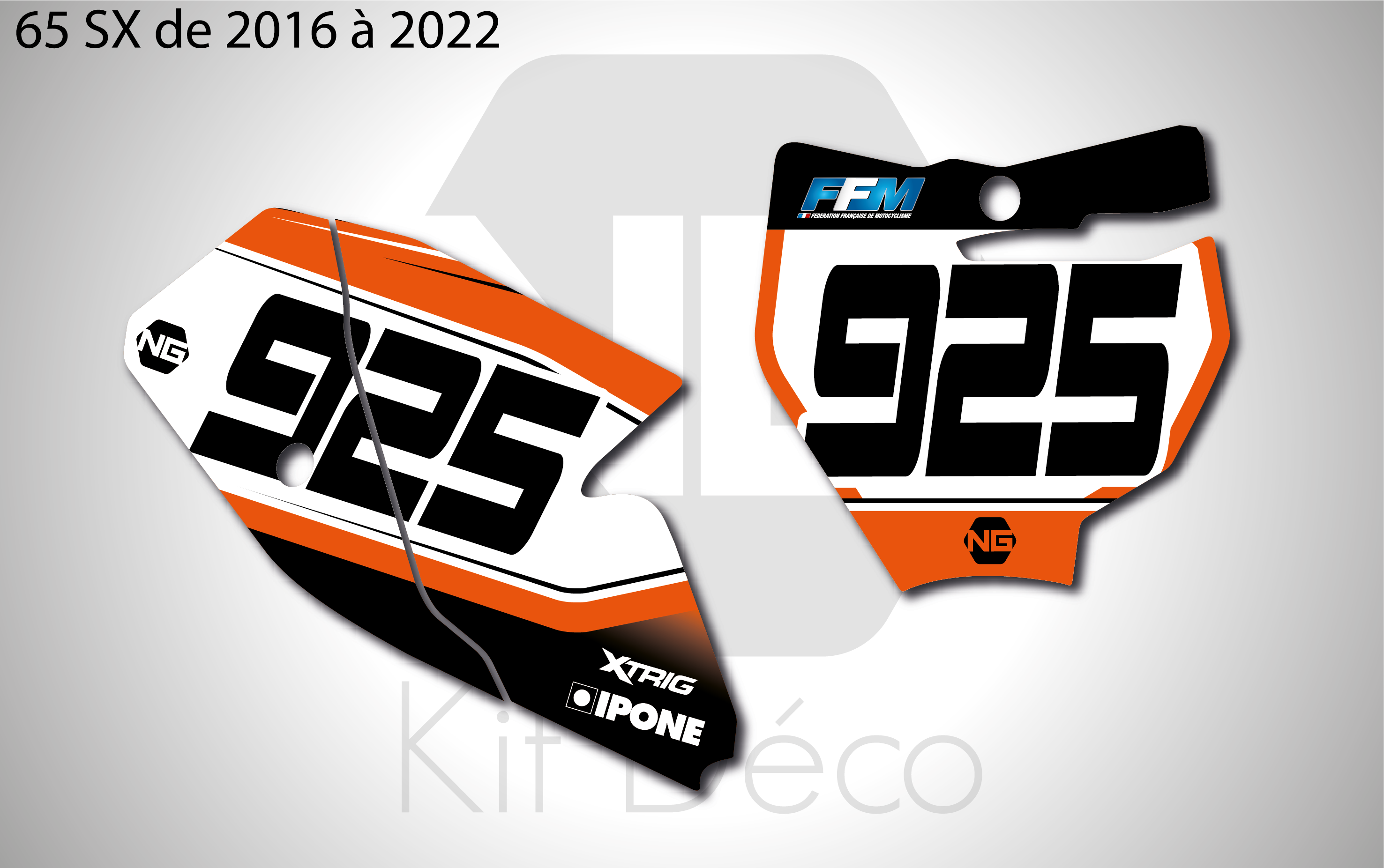 kit déco fond de plaque numéro 65 sx ktm 2016 2017 2018 2019 2020 2021 2022 motocross ng kit déco stv925 réplica mx decals stickers graphics autocollant_Plan de travail 1