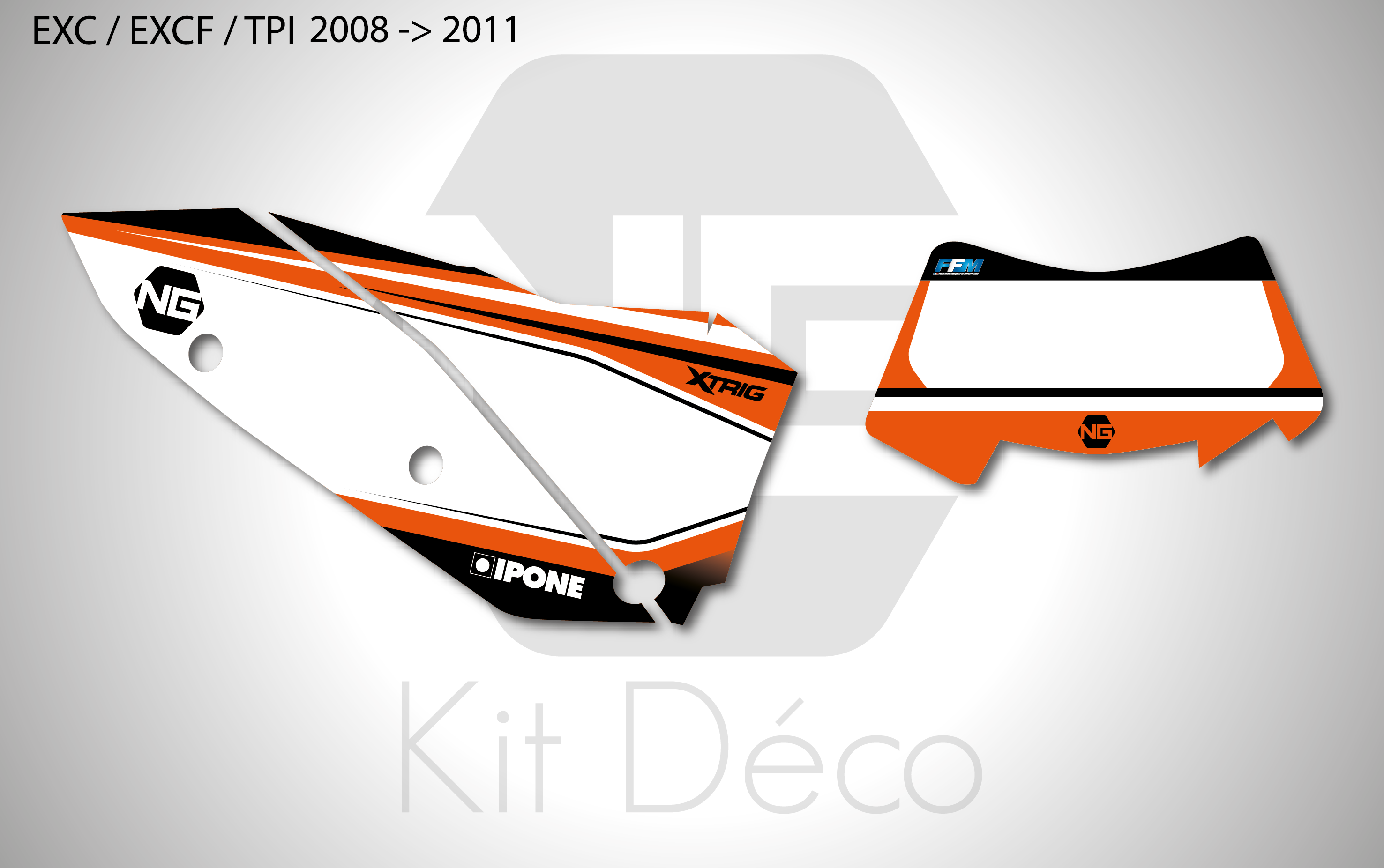 kit déco fond de plaque numéro ktm 125 250 300 350 450 500 exc excf tpi xcw 2008 2009 2010 2011 enduro ng stv 20 decals stickers graphics autocollant adhesifs_Plan de travail 1