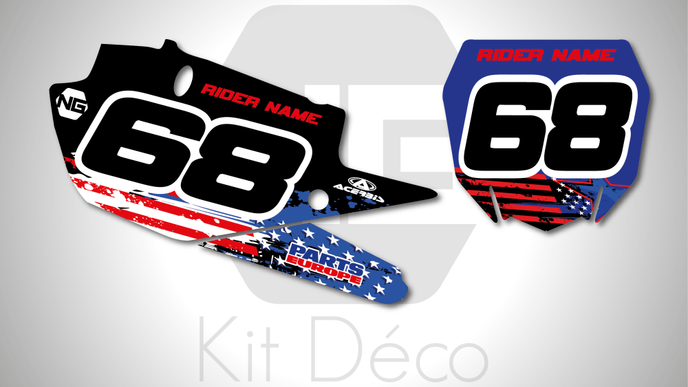 Kit déco fond de plaque numéro amaha 65 85 125 250 450 yz yzf 2021 motocross ng kit deco USA patriot decals stickers graphics autocollant 2020