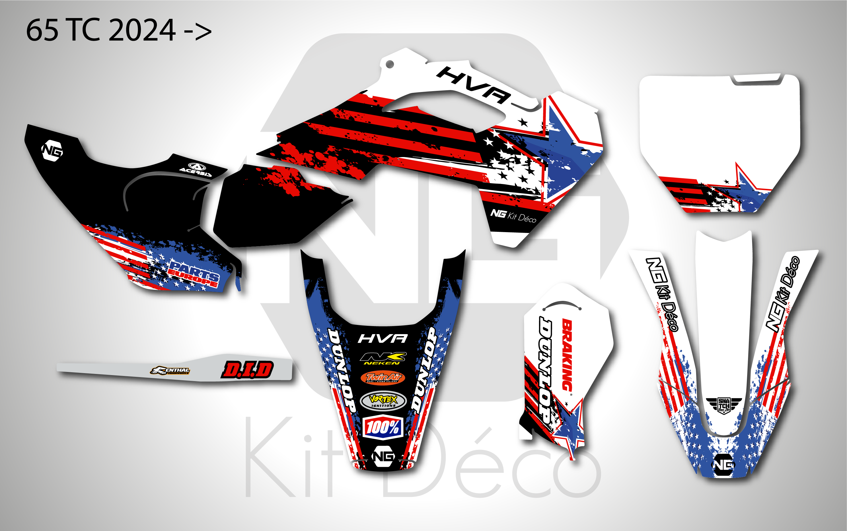 kit déco 65 tc 2024 2025 2026 2027 husqvarna motocross ng usa series mx decals stickers graphics autocollan adhesifs