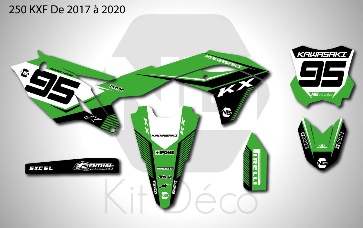Kit Autocollant Déco écoppe Radiateur Et Bras Oscillant Kawasaki KXF 250 2006-2008 - Occasion Destockage