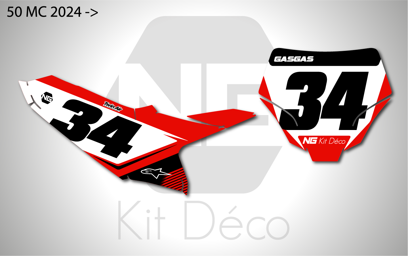 kit déco fond de plaques numéros 50 mc 2024 2025 2026 2027 gasgas motocross ng stripe series mx decals stickers graphics autocollant adhésifs visuel