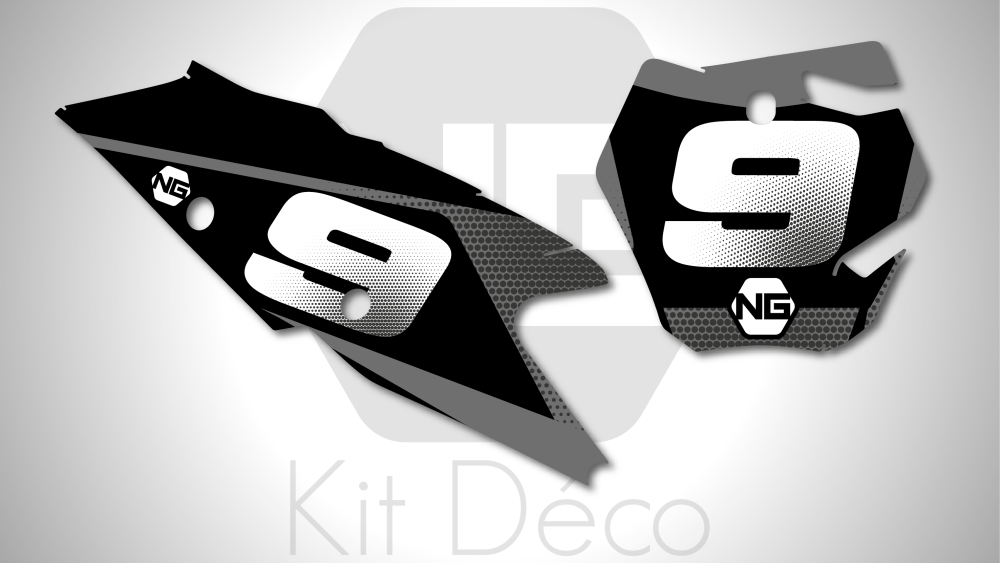 kit fond de plaque numéro gasgas 50 65 85 125 250 350 450 mc mcf 2021 motocross ng kit déco decals stickers graphics autocollant noir gris