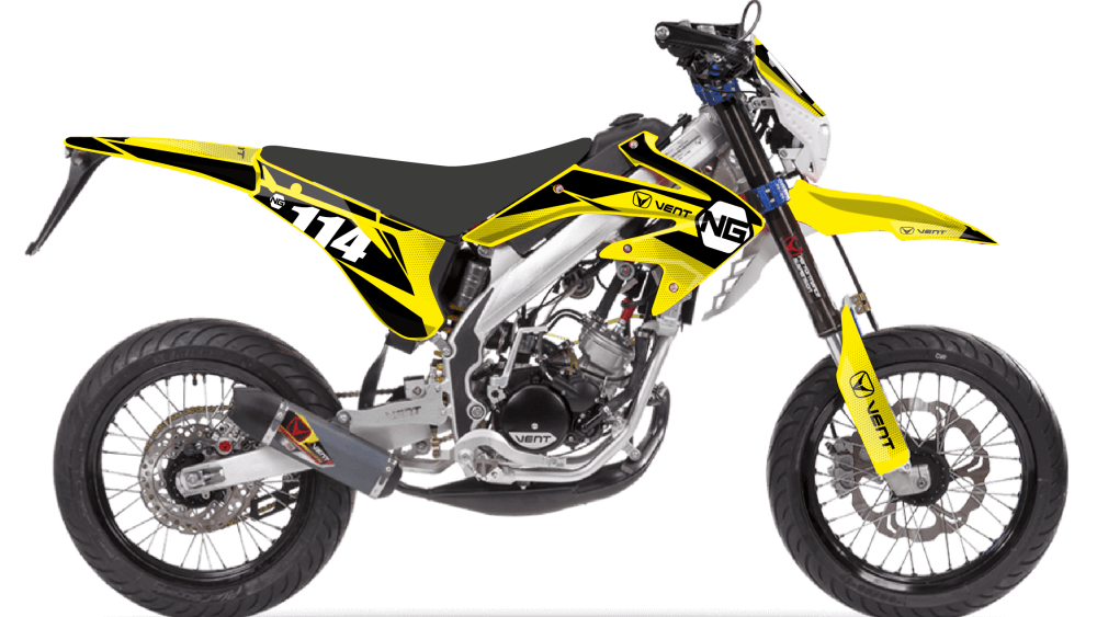 kit déco enduro supermotard vent 50 baja dérapage ng kit déco spike jaune decals stickers graphics autocollant montage
