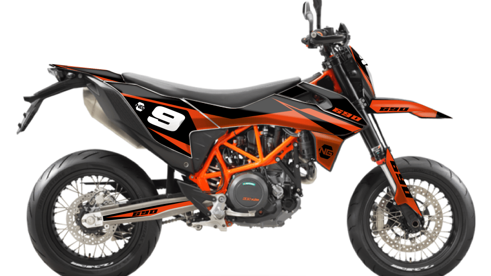kit déco ktm 690 smc r enduro supermotard ng kit déco spike orange noir decals stickers graphics autocollant montage_Plan de travail 1