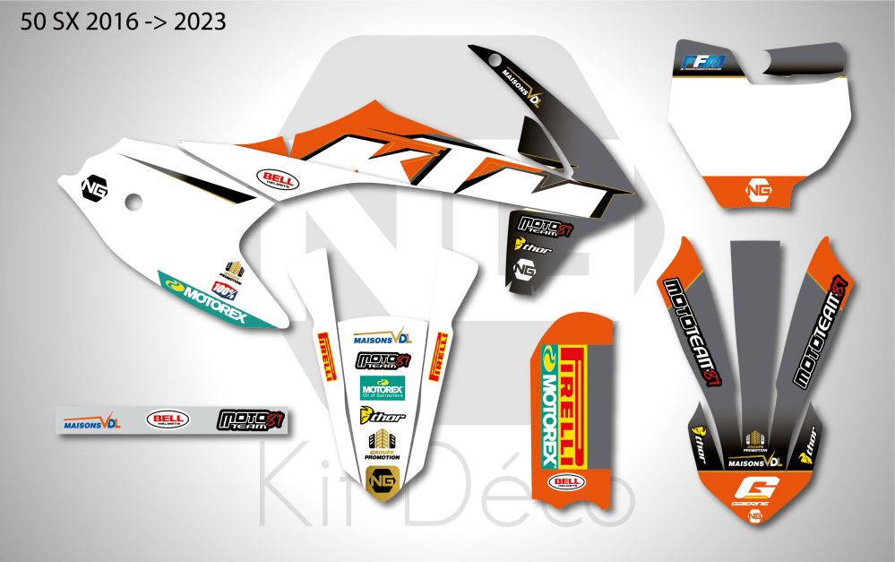 kit déco 50 sx 2016 2017 2018 2019 2020 2021 2022 2023 ktm ng motocross team vdl 2022 decals stickers mx graphics autocollant montage_Plan de travail 1