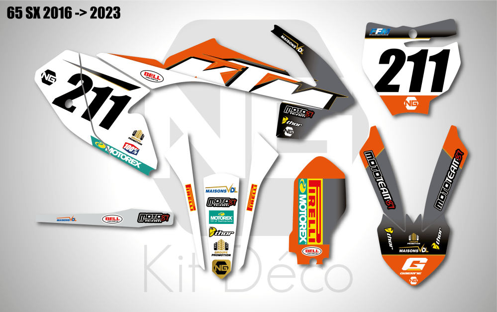 kit déco ktm 65 sx 2016 2017 2018 2019 2020 2021 2022 2023 2024 motocross ng team vdl 22 mx decals stickers graphics autocollant adhesifs_Plan de travail 1