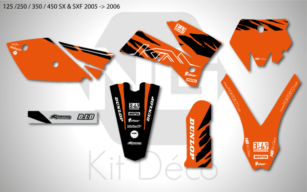 kit déco 125 250 350 450 sx sxf 2005 2006 ktm motocross ng halfback mx decals stickers graphics autocollant adhesifs_Plan de travail 1