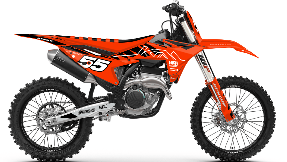 kit déco 50 65 85 125 150 250 300 350 450 sx sxf ktm 2025 2026 2027 2028 motocross ng halfback orange blanc noir mx decals graphics stickers autocollant adhesifs visuel