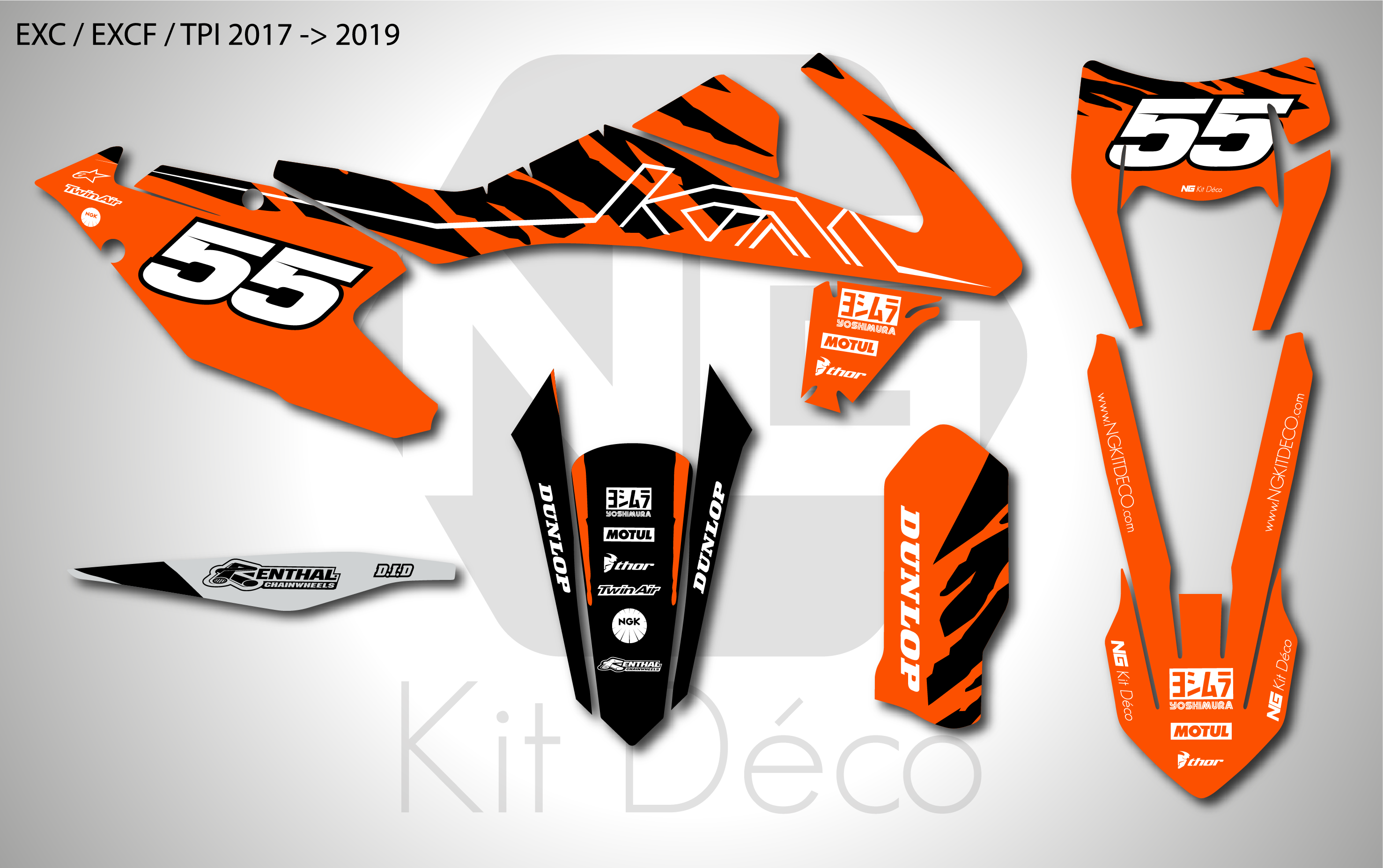 kit déco ktm 125 250 300 350 450 500 exc excf tpi xcw 2017 2018 2019 enduro ng halfback séries decals stickers graphics autocollant adhesifs_Plan de travail 1