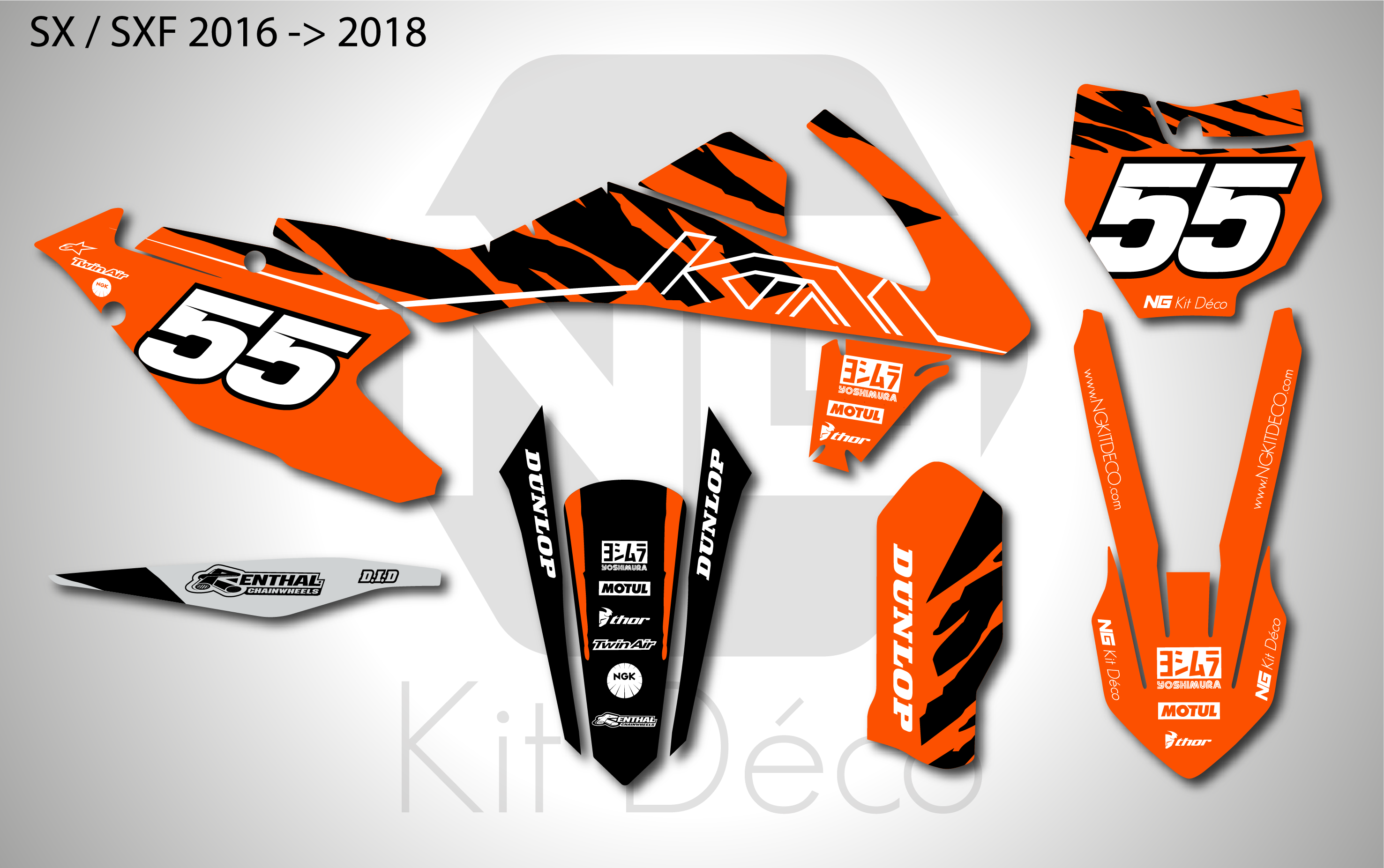 kit déco ktm 125 250 350 450 sx sxf 2016 2017 2018 ng motocross halfback series mx decals stickers graphics autocollant adhesifs_Plan de travail 1